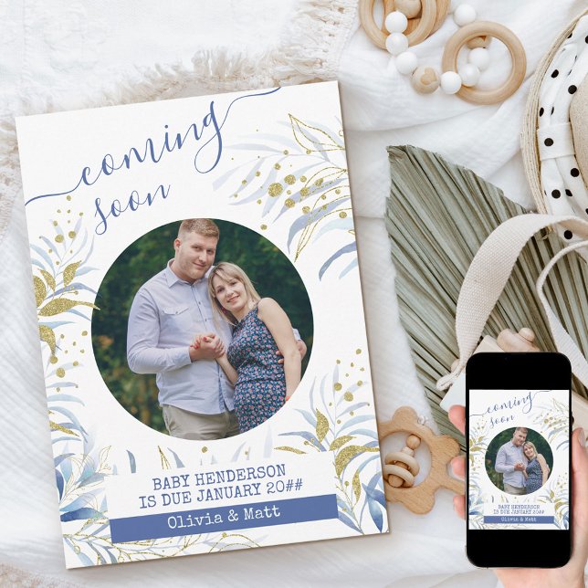Baldes Foto der Mutterschaft Elegant Blue Foliage Ankündigung (Von Creator hochgeladen)