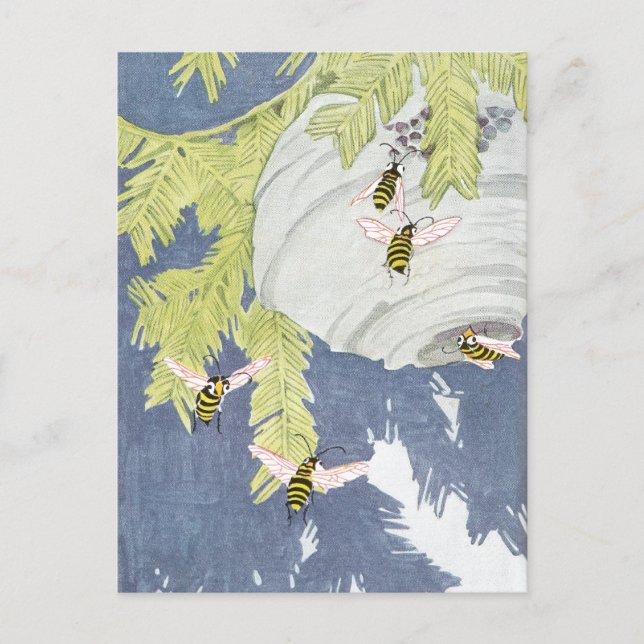 Baldgewehrte Hornets und ihr Papiernest Postkarte (Vorderseite)