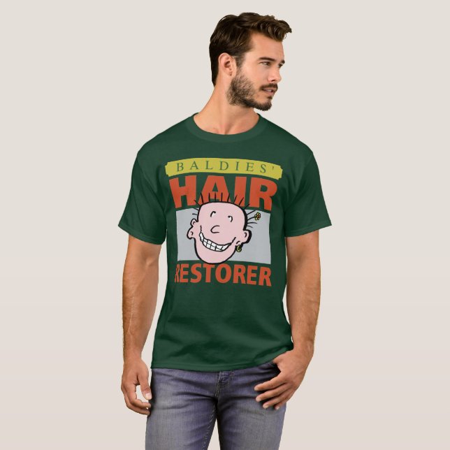 Baldies Hair Restorer. Bald Man T-Shirt (Vorne ganz)