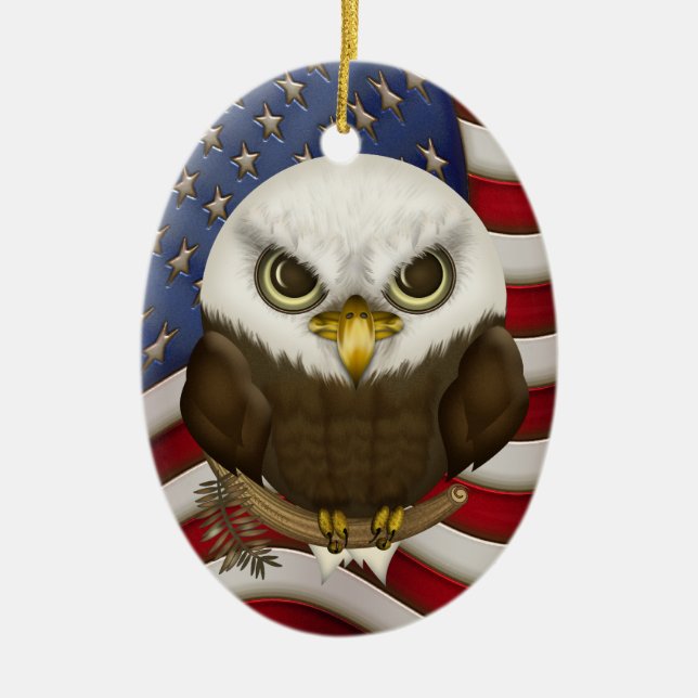 Baldwin der niedliche kahle Adler personalisiert Keramikornament (Vorne)