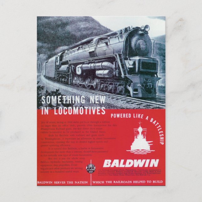 Baldwin Locomotive S-2 Dampfturbinenlokomotive Postkarte (Vorderseite)