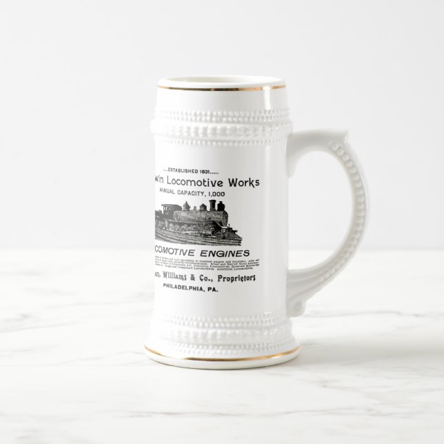 Baldwin Lokomotive bearbeitet Bier 1895 Stein Bierglas (Rechts)