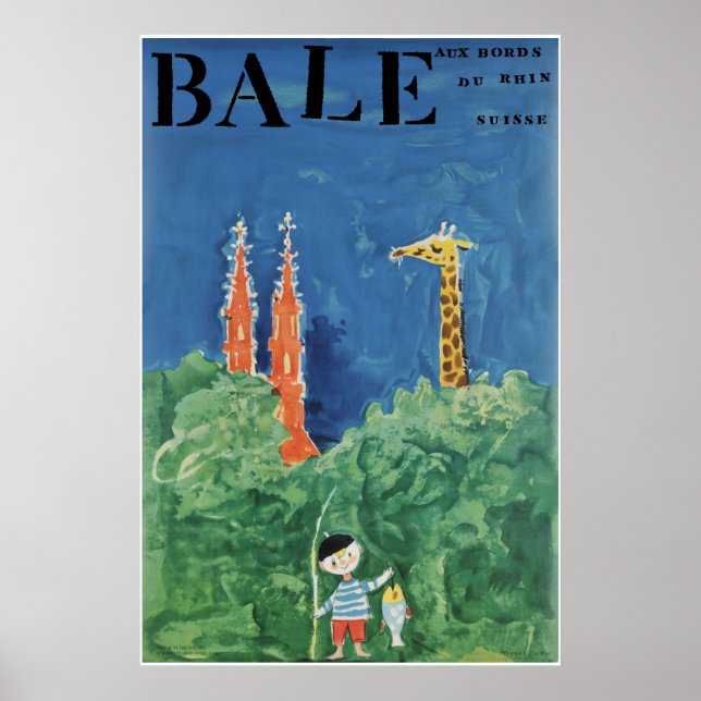 Bâle, au bord du Rhin, Suisse, Affiche voyage (Devant)