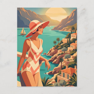 Balearische Inseln Vintage-Frau Landschaft Postkarte