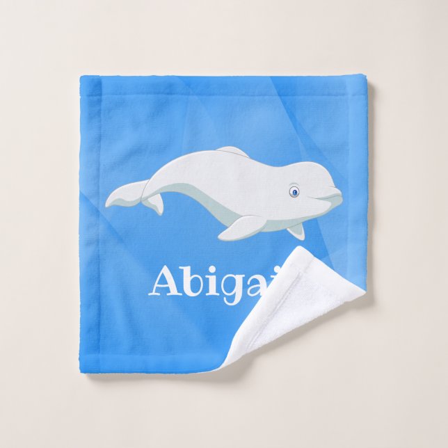 Baleine béluga personnalisée Bleu, Océan Arctique  (Gant de toilette)