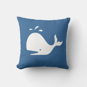 baleine blanche CARTOON sur coussin bleu moyen