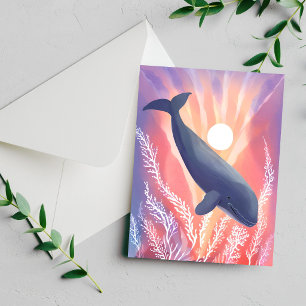 Baleine bleue   Carte d'animal aquarelle Teintes o
