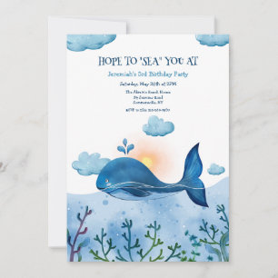 Baleine bleue Invitation de fête d'anniversaire