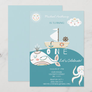 Baleine Bleue Invitation pour le premier anniversa