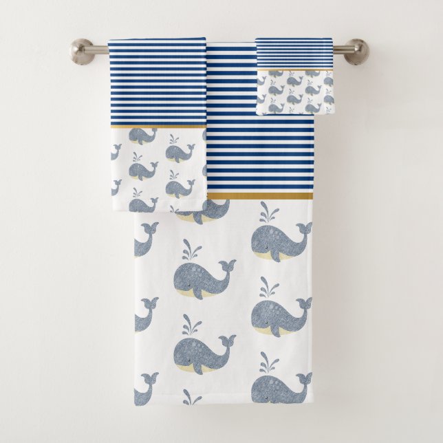 BALEINE D'UN TITRE BLEU STRIPE TOWROOM SET (En situation)