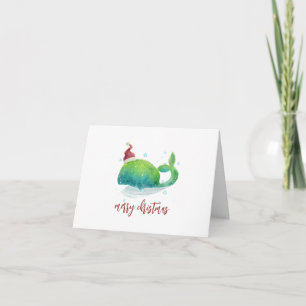 Baleine mignonne avec Santa Hat Carte de vacances