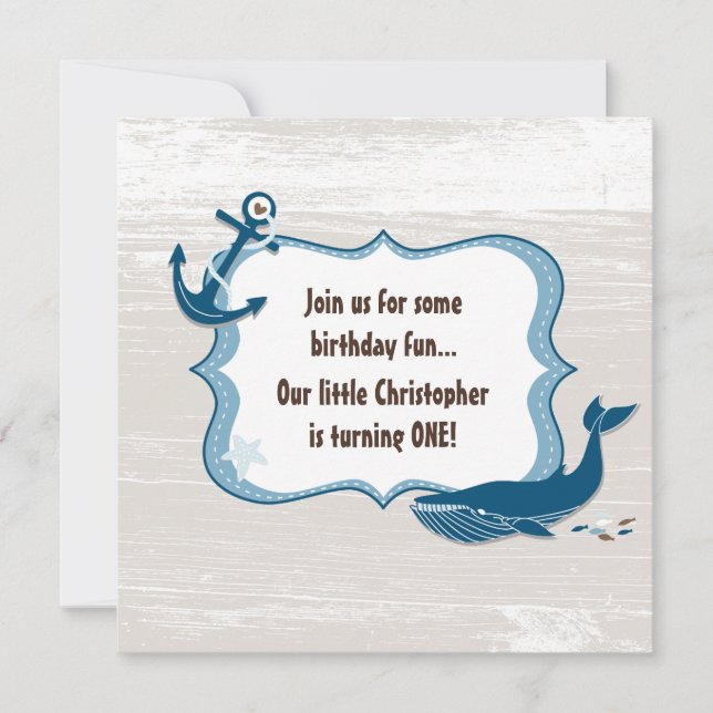 Baleine nautique 1er anniversaire Invitations pour (Devant)