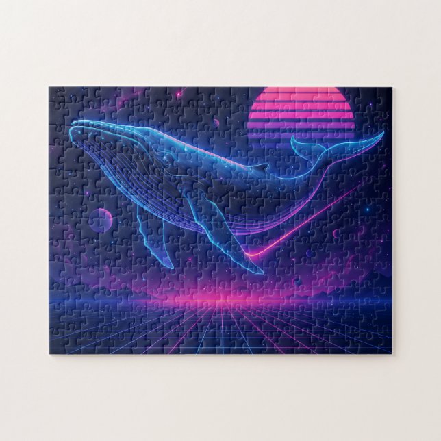 Baleine Retro Synthwave – Puzzle d'art spatial néo (Horizontal)
