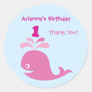 Baleine rose 1er anniversaire Favoriser Sticker