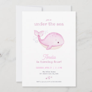 Baleine rose fille sous la mer Invitation Annivers