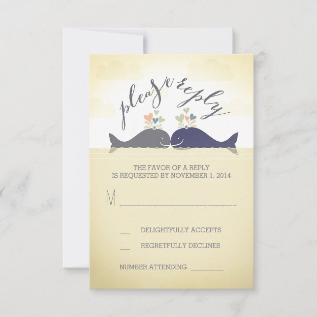 baleines mignonne mariage plage carte RSVP (Devant)