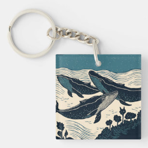 Baleines Océan Marine Nature Vintage Linocut