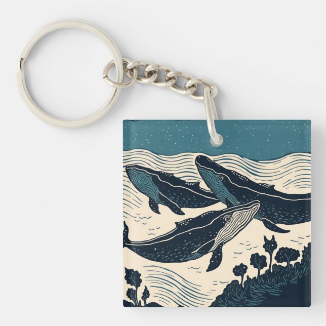 Baleines Océan Marine Nature Vintage Linocut (Devant)