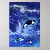 Baleines tueuses sur la Pleine lune bleue Tableau