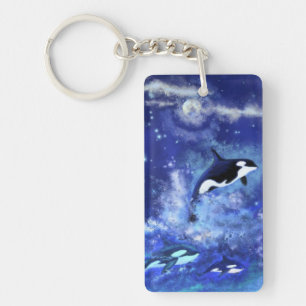 Baleines tueuses sur Porte - clé bleu Pleine lune