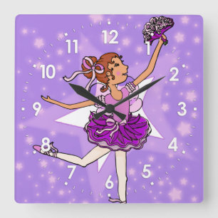 Balerina filles étoiles violet horloge murale