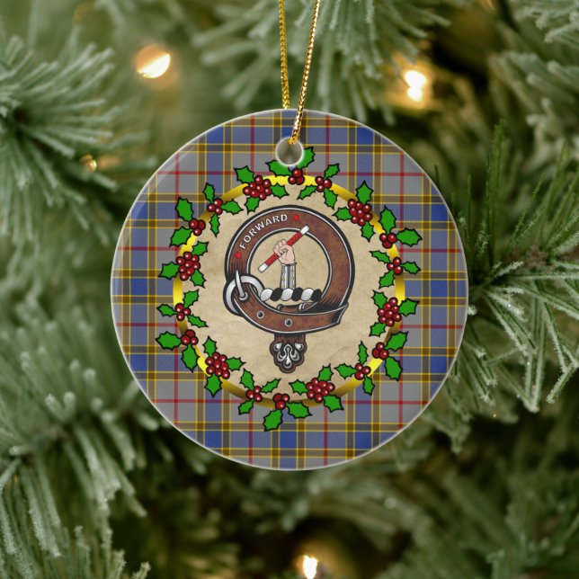 Balfour Clan Abzeichen & Tartan Personalisierte We Keramik Ornament (Baum)
