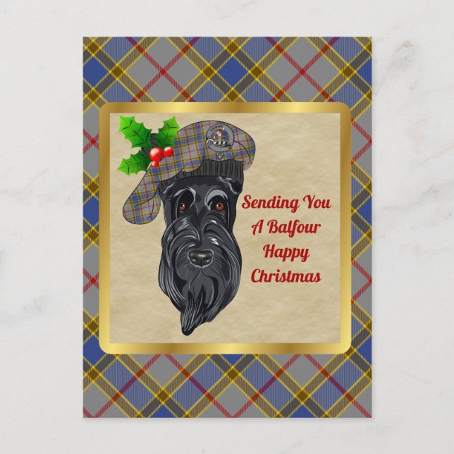 Balfour Clan Abzeichen & Tartan Weihnachten Postkarte (Vorderseite)