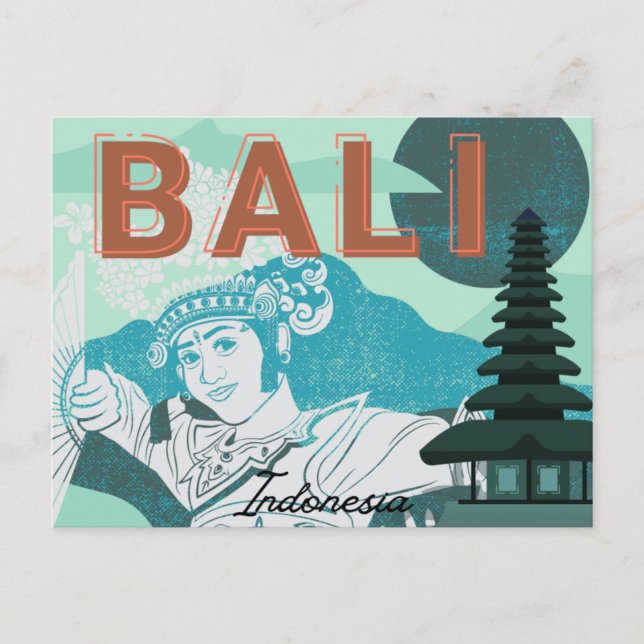 Bali Dancer Green Tone Holiday Postcard Postkarte (Vorderseite)