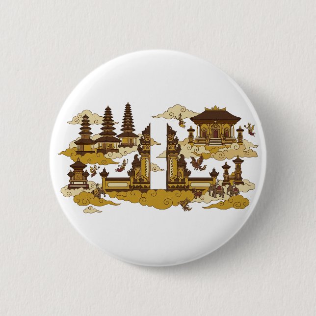 Bali Heiliger Tempel Kahyangan Himmel Illustration Button (Vorderseite)