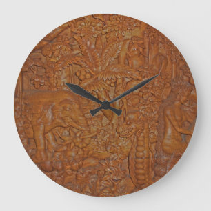 Bali Holzschnitzeluhr Große Wanduhr