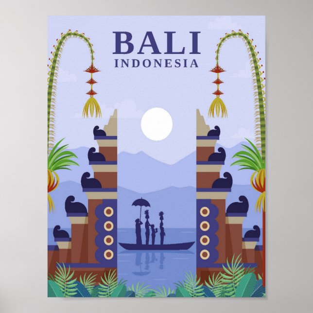 Bali Indonesia Art Travel Illustration Poster (Vorne)
