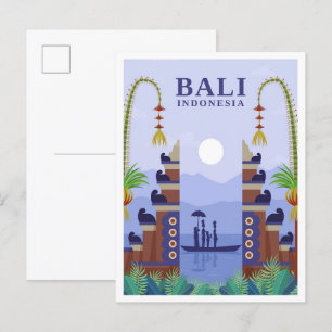 Bali Indonesia Art Travel Illustration Postkarte
