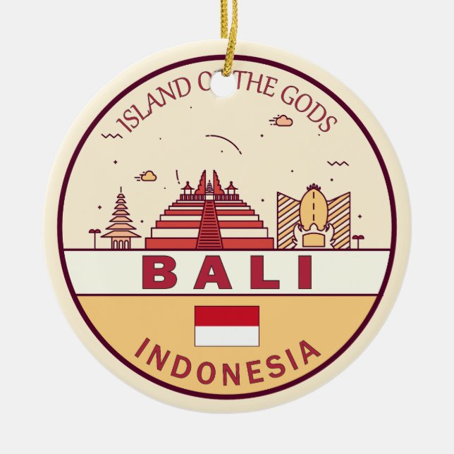 Bali Indonesia City Skyline Emblem Keramik Ornament (Vorne)