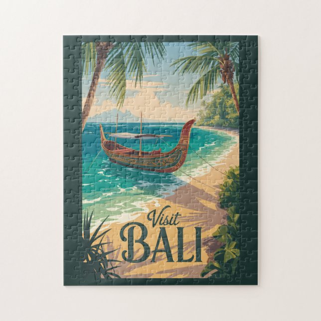 Bali Indonesia Illustration Travel Art Vintage (Vertikal)