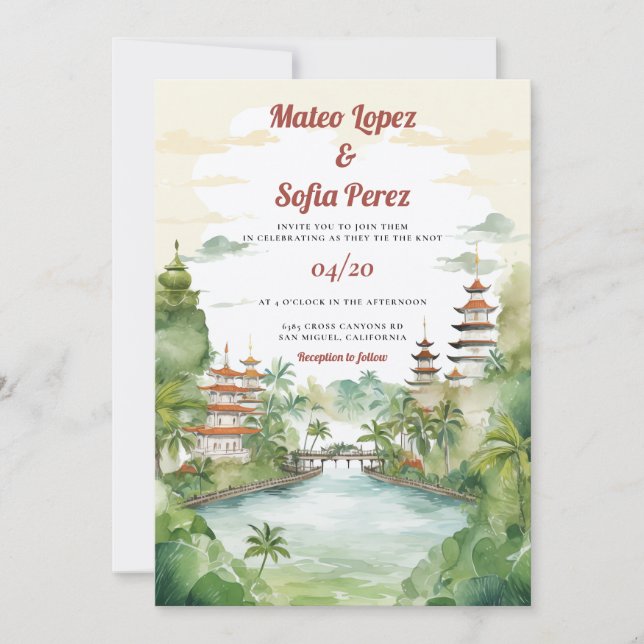 Bali Indonesia Landscape Hochzeit in Urlaubsort Einladung (Vorderseite)