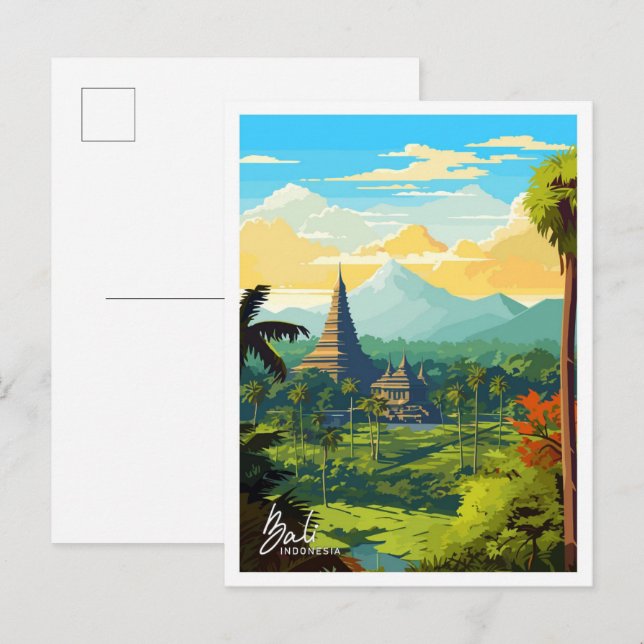 Bali Indonesia Reise Vintag Illustration Postkarte (Vorne/Hinten)