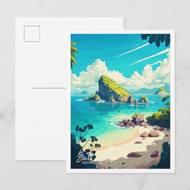 Bali Indonesia Reisen Vintag Illustration Postkarte (Vorne/Hinten)
