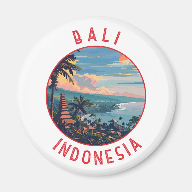 Bali Indonesia Retro Distressed Circle Magnet (Vorne)
