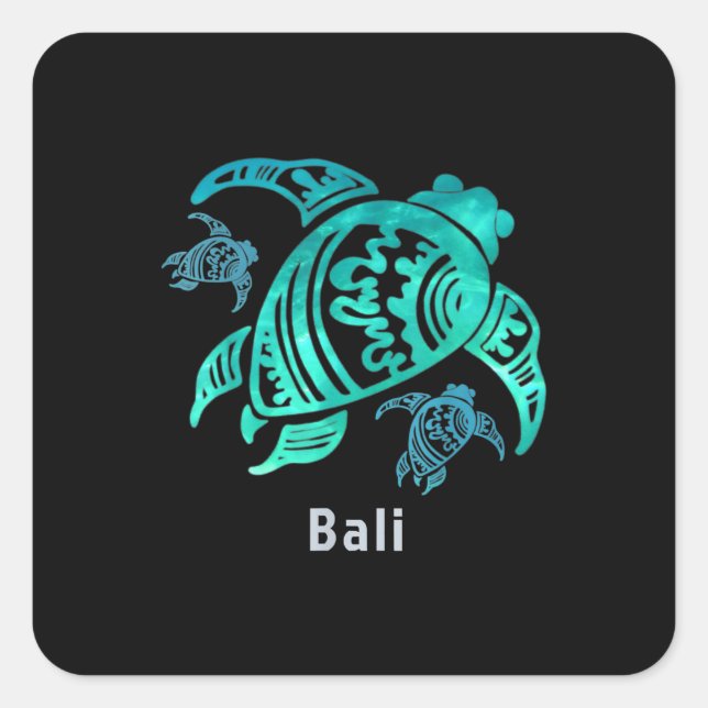 Bali Indonesia Sea Blue Tribal Turtle Quadratischer Aufkleber (Vorderseite)
