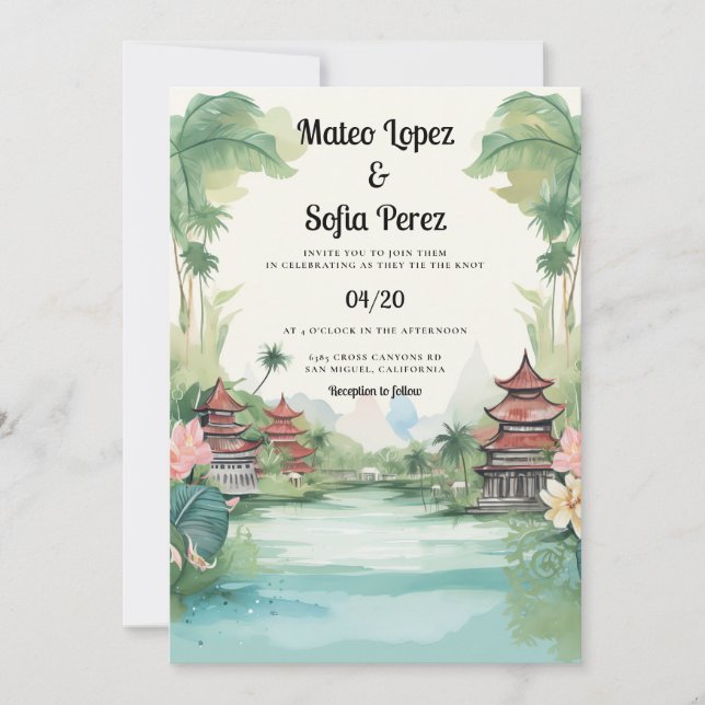 Bali Indonesia View Hochzeit in Urlaubsort Einladung (Vorderseite)