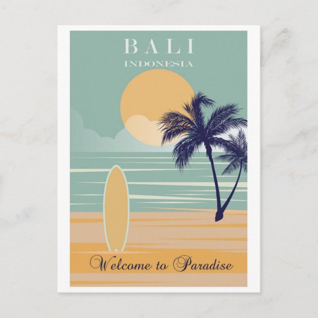 Bali Indonesia Vintag Beach Travel Postkarte (Vorderseite)