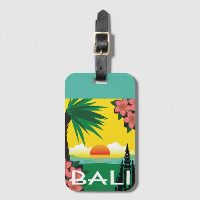Bali Indonesia Vintage Style Illustration Gepäckanhänger (Vorderseite Vertikal)