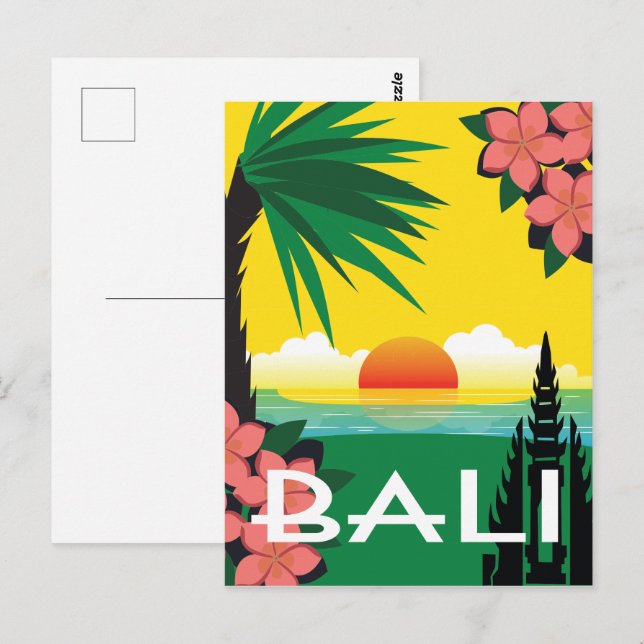 Bali Indonesia Vintage Style Illustration Postkarte (Vorne/Hinten)