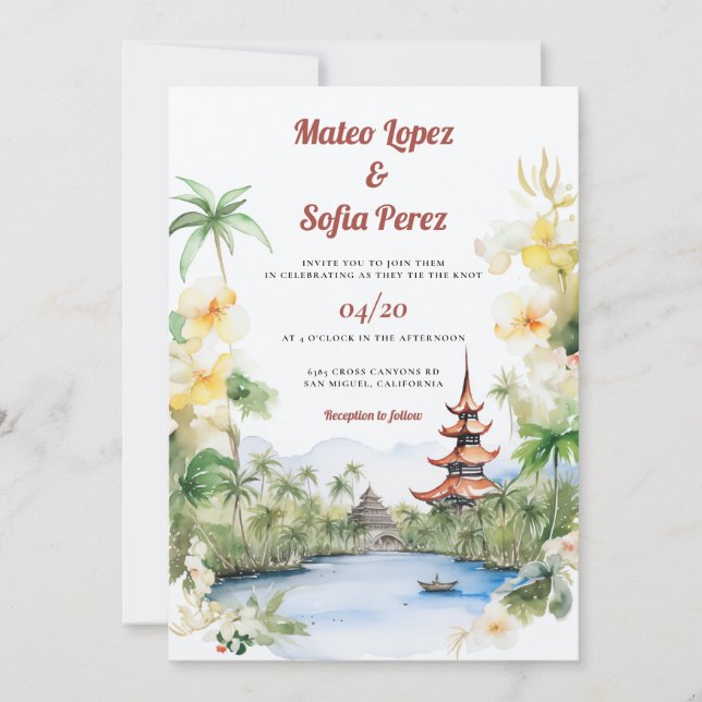 Bali Indonesien Asien Hochzeit in Urlaubsort Einladung (Vorderseite)