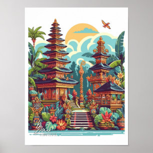 Bali Indonesien Kunst Vintage Reiseillustration Poster