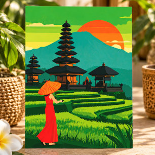 Bali Indonesien Sonnenuntergang Tempel und Reister Postkarte