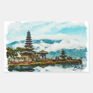Bali Indonesien Tempel Aquarellmalerei  Rechteckiger Aufkleber