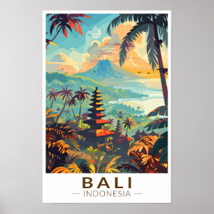 Bali Indonesien Tempel Reise Kunst Vintage Poster