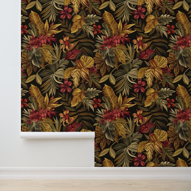 Bali Stil exotische Blume Blätter Luxus dunkle Far Tapete (Anwendung)