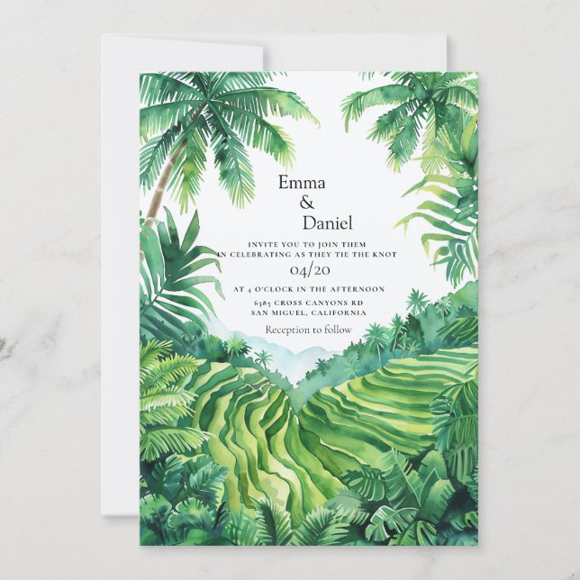 Bali Tegalalang Hochzeit in Urlaubsort Landschaft Einladung (Vorderseite)